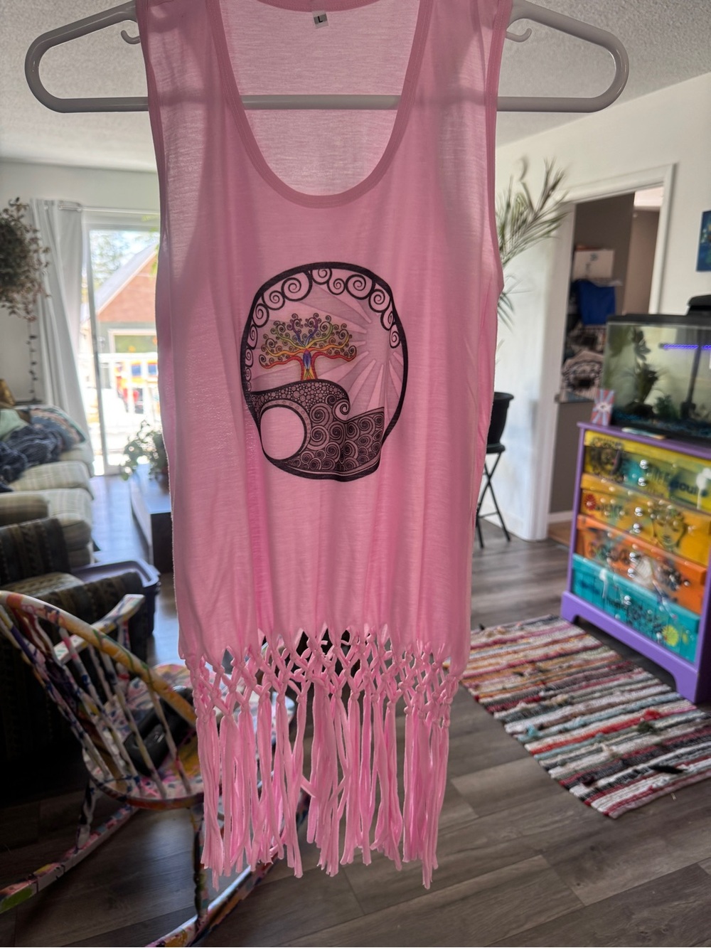 Summer flash sale! Boho Artistic Tree of Life Fringed Tunic size Large - Picture 2 of 9